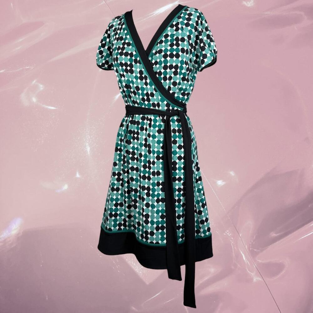 Y2K BCBG Max Azria green whimsy polka dot wrap dress size L